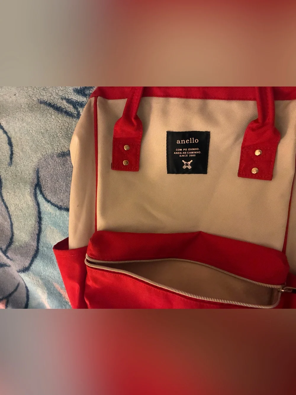 anello Red and Cream Canvas Daypack Backpack